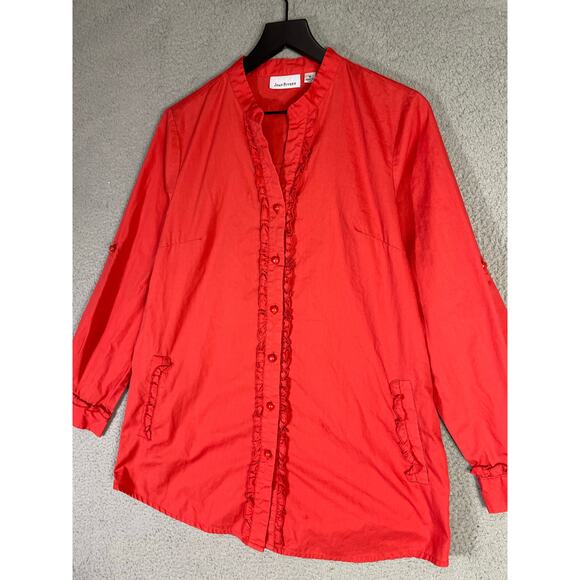 Joan Rivers Red Ruffle Button Blouse‎ M Medium Cotton Blend Long Sleeve Top - Picture 4 of 7